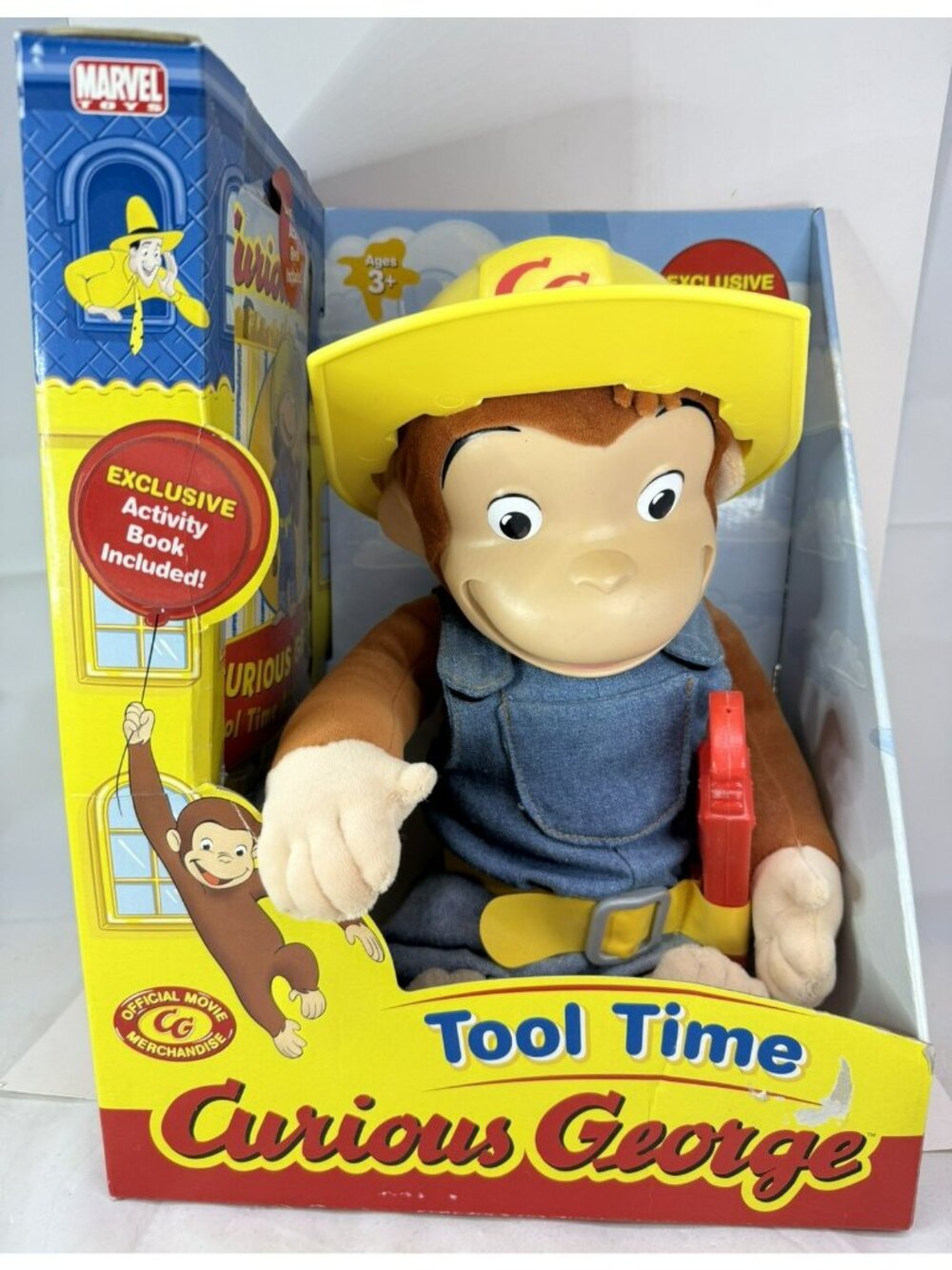 NEW IN BOX Tool Time Curious George Plush Stuffed Animal 2005 Movie Marvel Toys